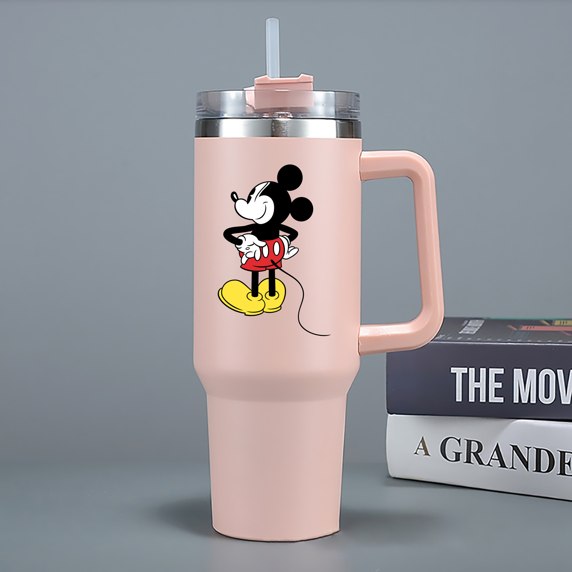（画像用） ミッキーマウス Mickey Mouse 1200mL車用タンブラー - クリスタルステッカー（プラスチックストロー付き）
